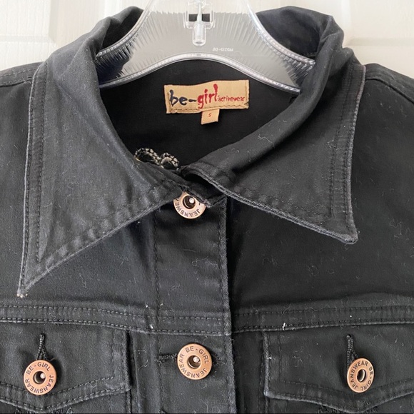 Be Girl Women Juniors Black Rhinestone Crochet Denim Crop Shirt Vest Stretch M L - Picture 7 of 11